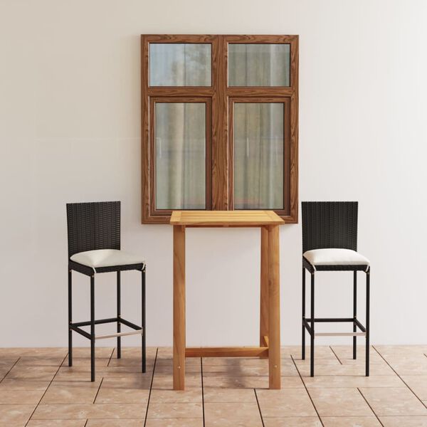 vidaXL Set Bar da Giardino 3 pz con Cuscini Nero