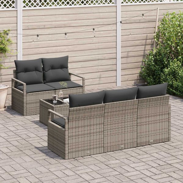 vidaXL Set Divano da Giardino con cuscino 6 pcs Grigio polyrattan