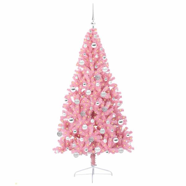 vidaXL Albero di Natale artificiale con luci integrate Rosa 180 cm PVC