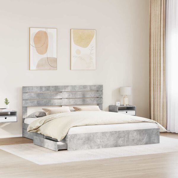 vidaXL Letto con Contenitore con testiera Grigio cemento 200 x 200 cm