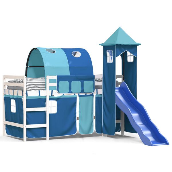 vidaXL Letto a Soppalco con Torre Bambini Blu 80x200cm Massello Pino