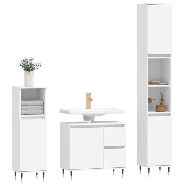vidaXL Set Mobili da Bagno 3 pz Bianco in Legno Multistrato