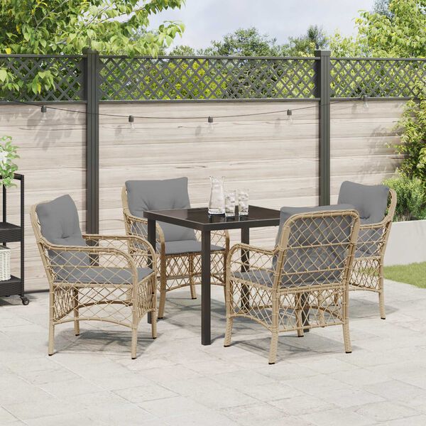 vidaXL Set da Pranzo per Giardino con cuscino 5 pcs Beige polyrattan