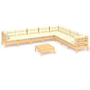 vidaXL Set Divani da Giardino 9 pz con Cuscini Crema Massello di Pino