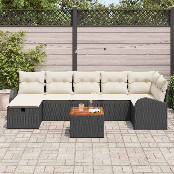 vidaXL Set Divano da Giardino con cuscino 8 pcs Nero polyrattan