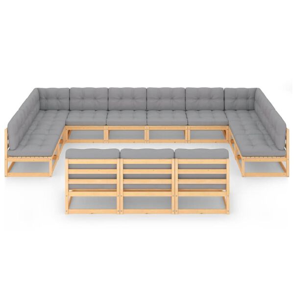 vidaXL Set Divani Giardino 13 pz con Cuscini in Legno Massello di Pino