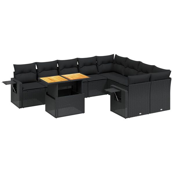 vidaXL Set Divani da Giardino 10pz con Cuscini in Polyrattan Nero