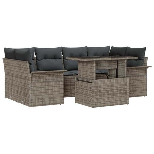 vidaXL Set Divano da Giardino 7 pcs Grigio Rattan in Polipropilene