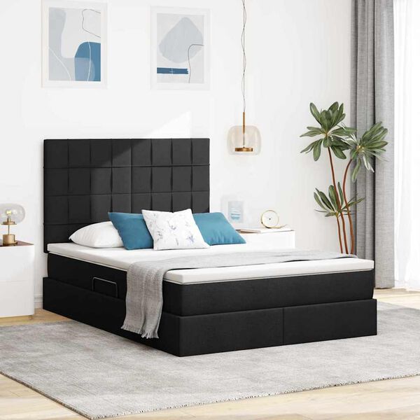 vidaXL Letto con contenitore e materasso Nero 140 x 200 cm Poliestere