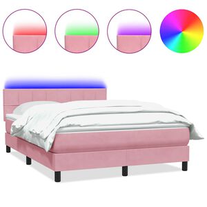 vidaXL Letto a Molle con Materasso e LED Rosa 160x220 cm in Velluto