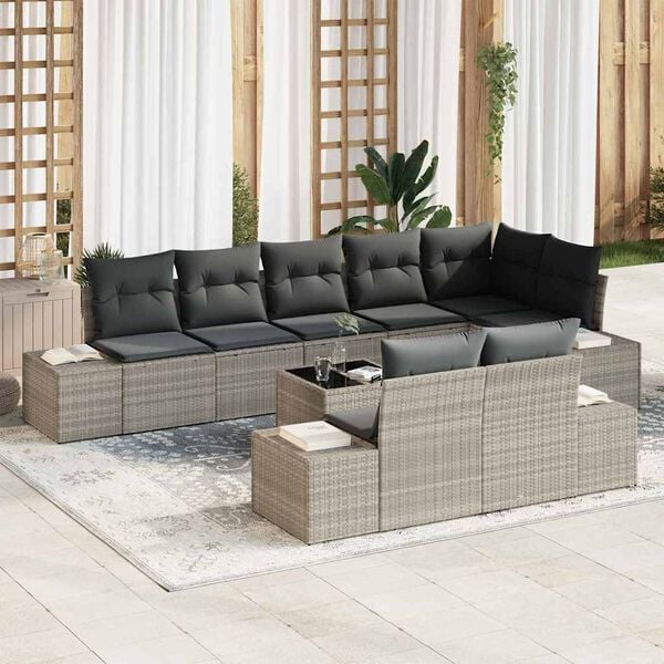 vidaXL Set Divano da Giardino Grigio chiaro Poly Rattan