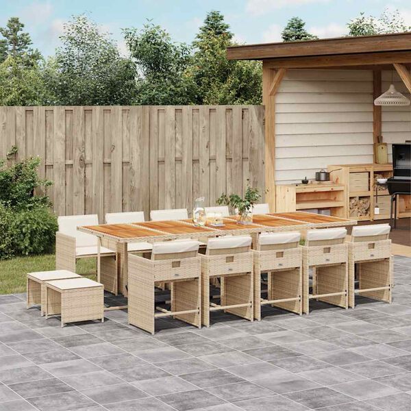 vidaXL Set da Pranzo da Giardino 15 pz con Cuscini Beige in Polyrattan