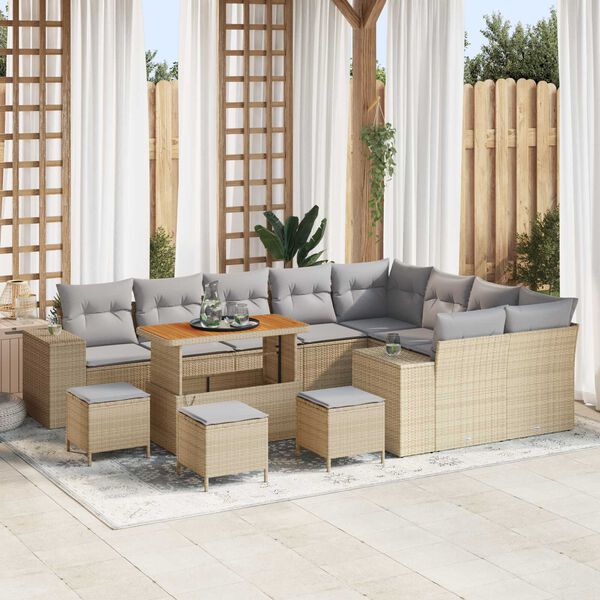 vidaXL Set Divano da Giardino con cuscino 13 pcs Beige polyrattan