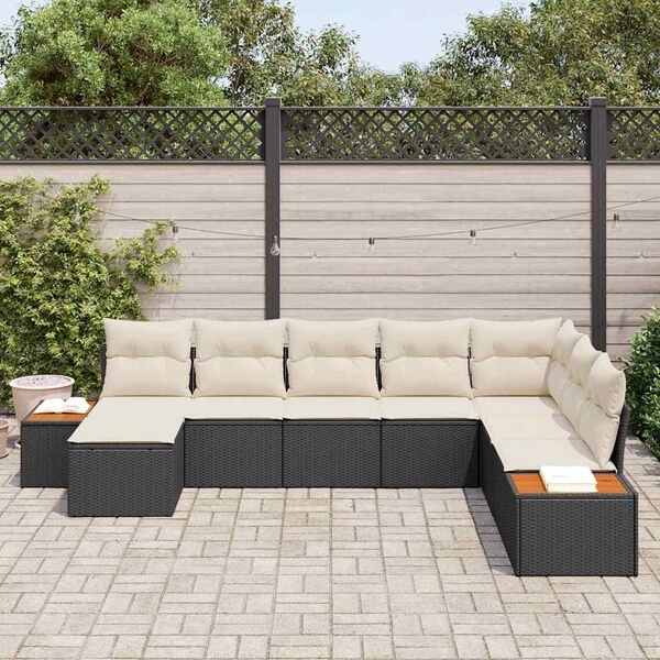 vidaXL Set Divano da Giardino 9 pcs Nero e Crema Polyrattan