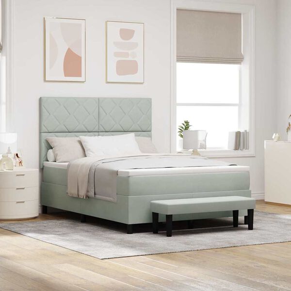 vidaXL Letto a molle con materasso Grigio chiaro 140 x 190 cm Velluto