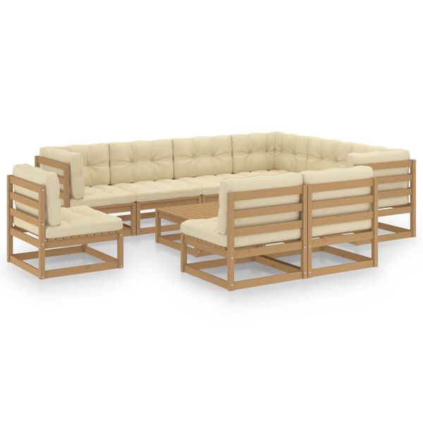 vidaXL Set Salotto Giardino e Cuscini 10 pz Legno Massello Pino Ambra
