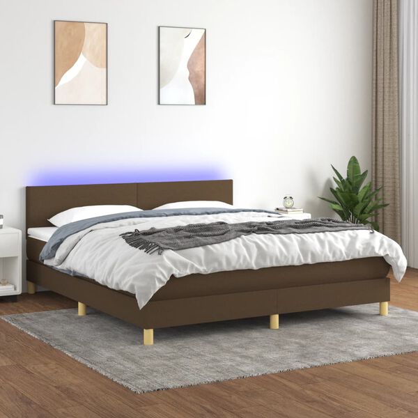 vidaXL Letto a Molle Materasso e LED Marrone Scuro 160x200 cm Tessuto