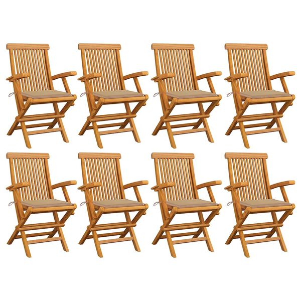 vidaXL Sedie da Giardino con Cuscini Beige 8pz Legno Massello di Teak
