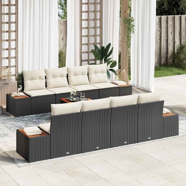 vidaXL Set Divano da Giardino con cuscino 9 pcs Nero Poly Rattan