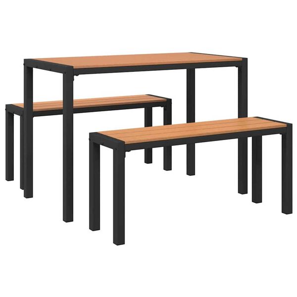 vidaXL Set da Pranzo per Giardino con cuscino 3 pcs Marrone Acciaio