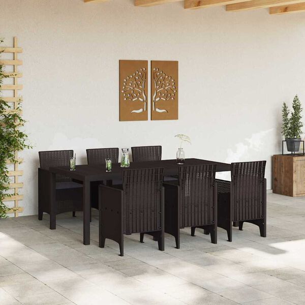 vidaXL Set da Pranzo per Giardino 7 pcs Marrone Rattan Polt