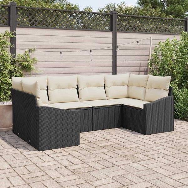 vidaXL Set Divano da Giardino 6 pcs Nero e Crema polyrattan