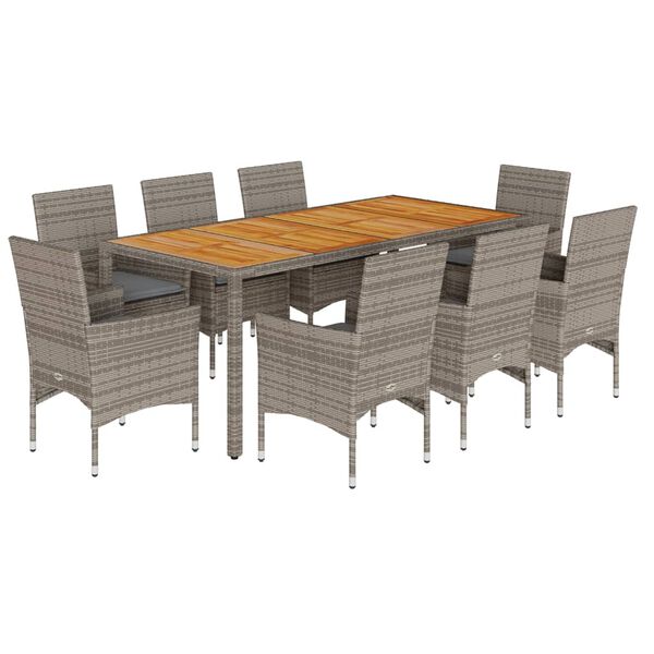 vidaXL Set Pranzo da Giardino 9pz con Cuscini Polyrattan Acacia Grigio