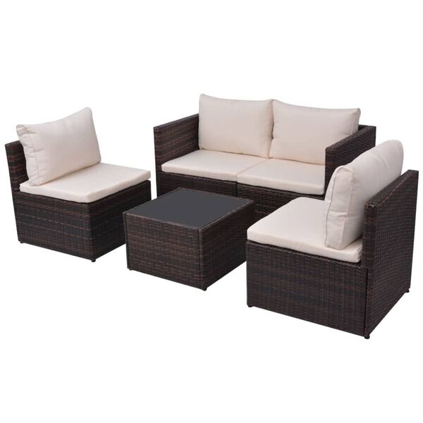 vidaXL Set Divani da Giardino 5 pz con Cuscini in Polyrattan Marrone