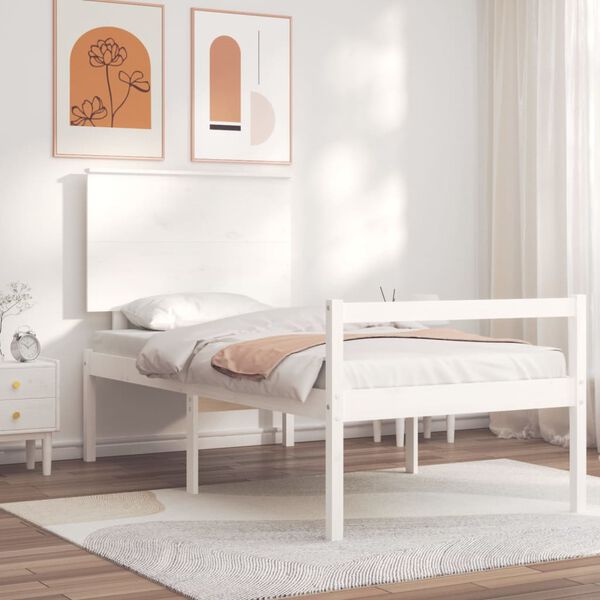 vidaXL Letto per Anziani con Testiera Bianco Single in Legno Massello