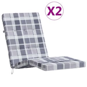 vidaXL Cuscini Sedia Sdraio 2pz Motivo Quadri Grigio in Tessuto Oxford
