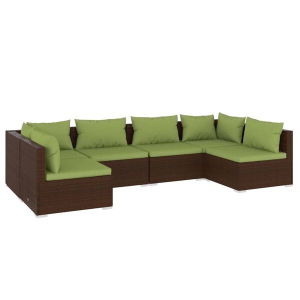 vidaXL Set Divani da Giardino 6 pz con Cuscini in Polyrattan Marrone