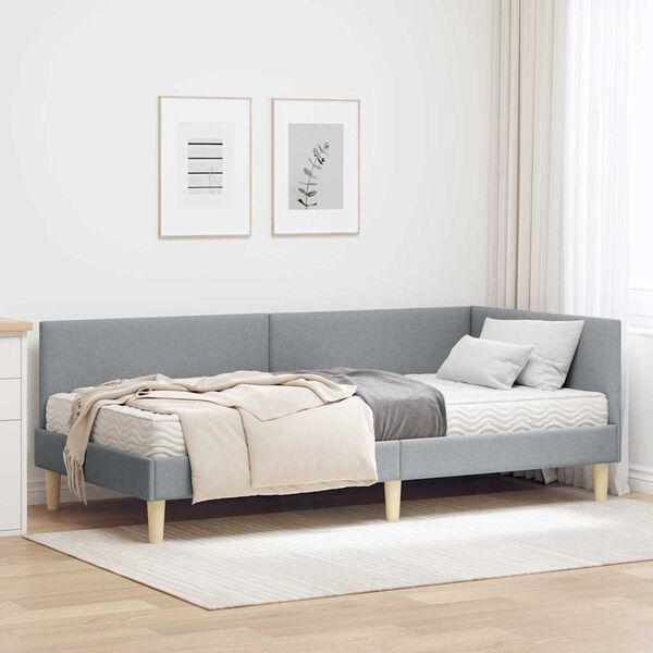 vidaXL Struttura Letto Angolare con Materasso 2 pcs Grigio chiaro