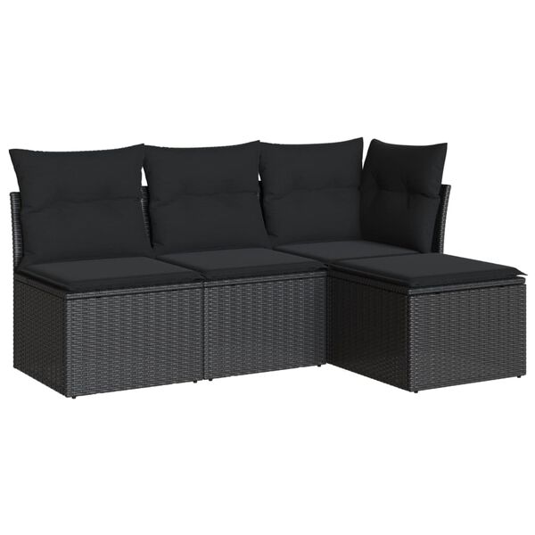 vidaXL Set Divani da Giardino 4 pz con Cuscini Nero in Polyrattan