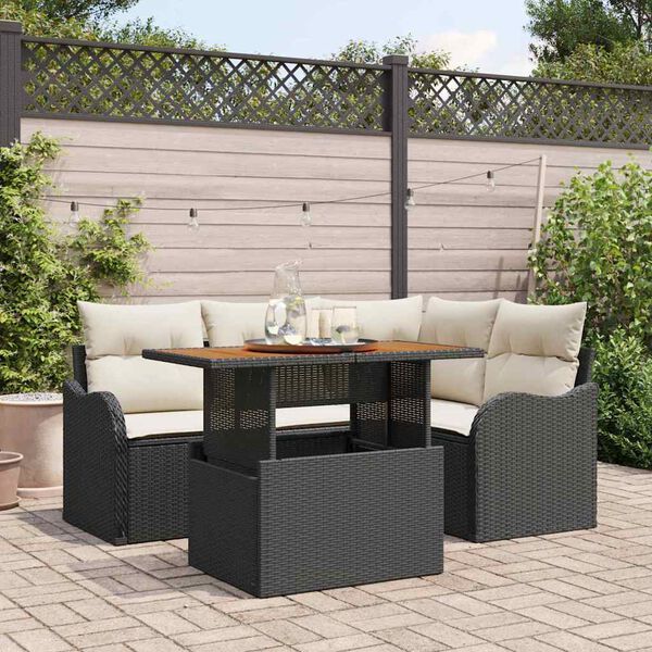 vidaXL Set Divano da Giardino con archiviazione 5 pcs Nero Poly Rattan