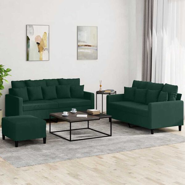 vidaXL Set di Divani 3 pz con Cuscini Verde scuro in Velluto