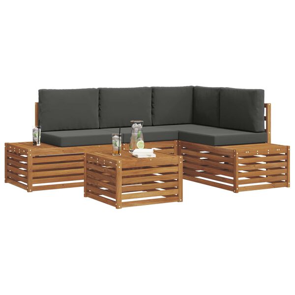vidaXL Set di divani da esterno 5 Pezzo Naturale e Antracite
