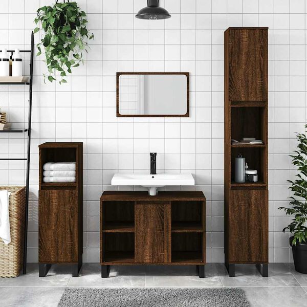 vidaXL Armadietto Bagno Rovere Marrone 80x33x60cm in Legno Multistrato