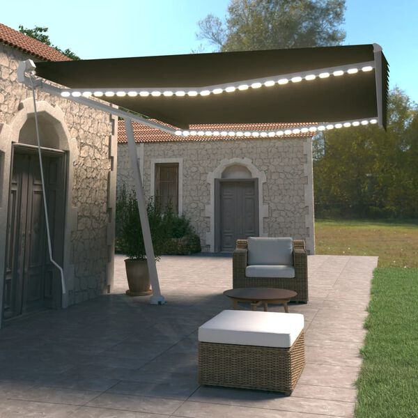vidaXL Tenda da Sole Retrattile Manuale con LED 500x350 cm Antracite