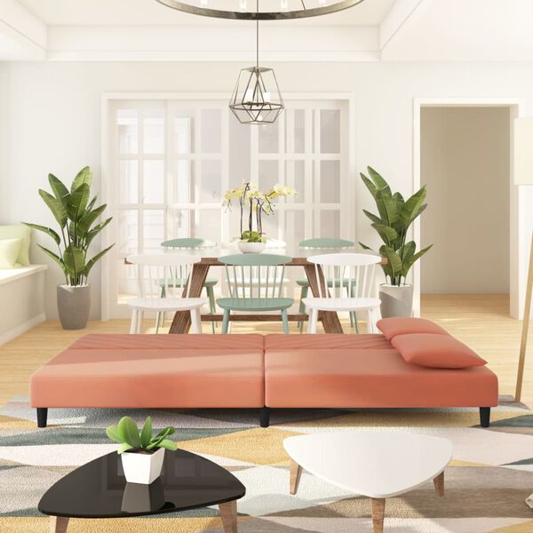 vidaXL Divano Letto a 2 Posti con 2 Cuscini Rosa in Velluto