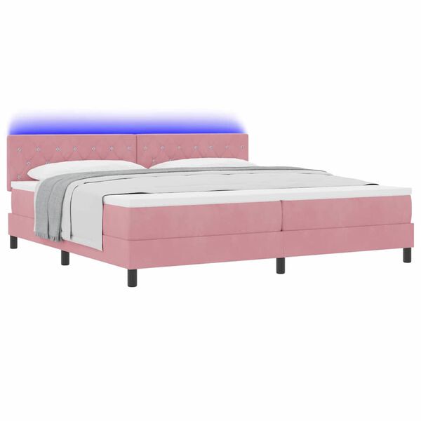 vidaXL Letto a Sorgente LED con materasso Rosa 200 x 200 cm Velluto