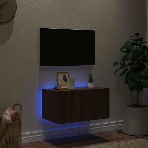 vidaXL Mobile TV a Parete con Luci LED Rovere Marrone 60x35x31 cm
