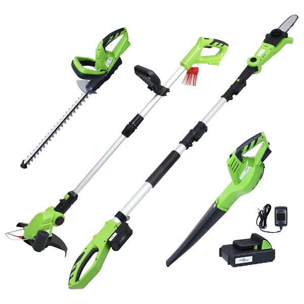 vidaXL Set 4 Utensili da Giardino a Batteria con Batterie e Caricatore