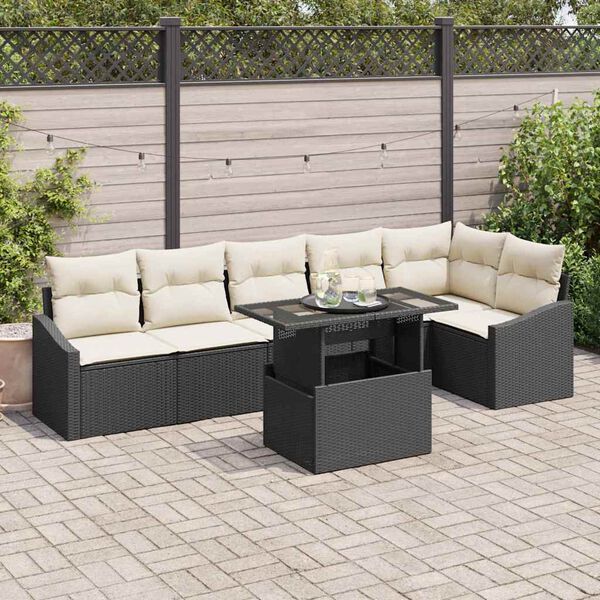 vidaXL Set Divano da Giardino con cuscino 7 pcs Nero e crema