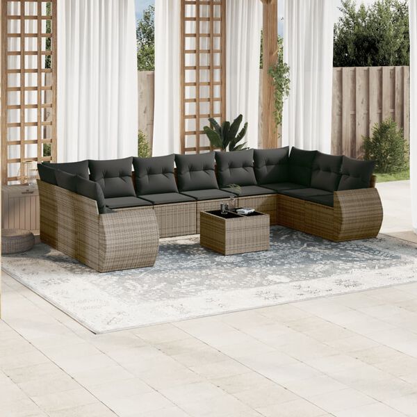 vidaXL Set Divani da Giardino 11 pz con Cuscini in Polyrattan Grigio