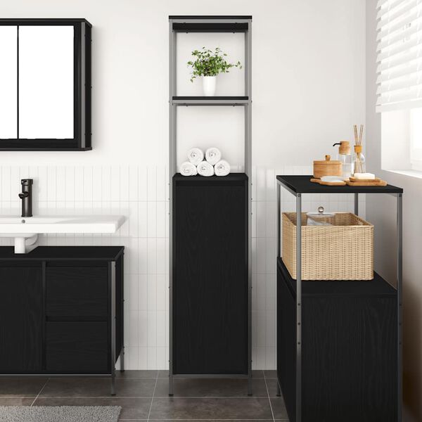 vidaXL Mobile da Bagno con Ripiani Rovere Nero 36x35x165 cm