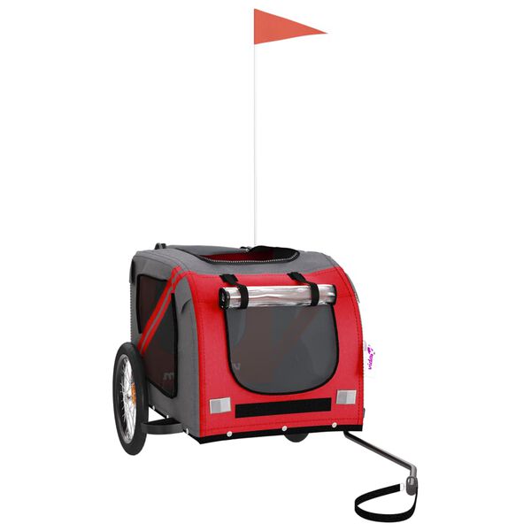 vidaXL Rimorchio da Bici per Animali Rosso e Grigio Oxford e Ferro