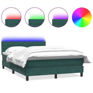 vidaXL Letto a Molle con Materasso e LED Verde Scuro 160x220 cm Velluto