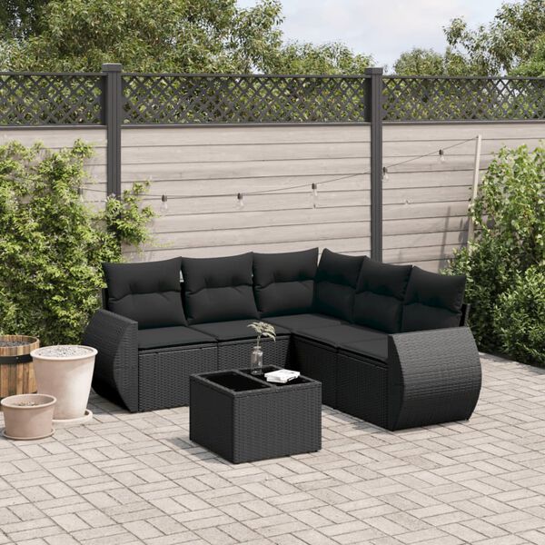 vidaXL Set Divano da Giardino 6 pz con Cuscini Nero in Polyrattan