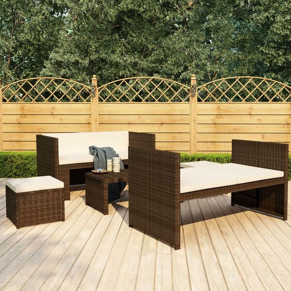 vidaXL Set Divani da Giardino 5 pz con Cuscini in Polyrattan Marrone