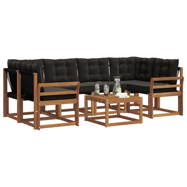 vidaXL Set di divani da esterno con cuscino 7 pcs Naturale e Nero